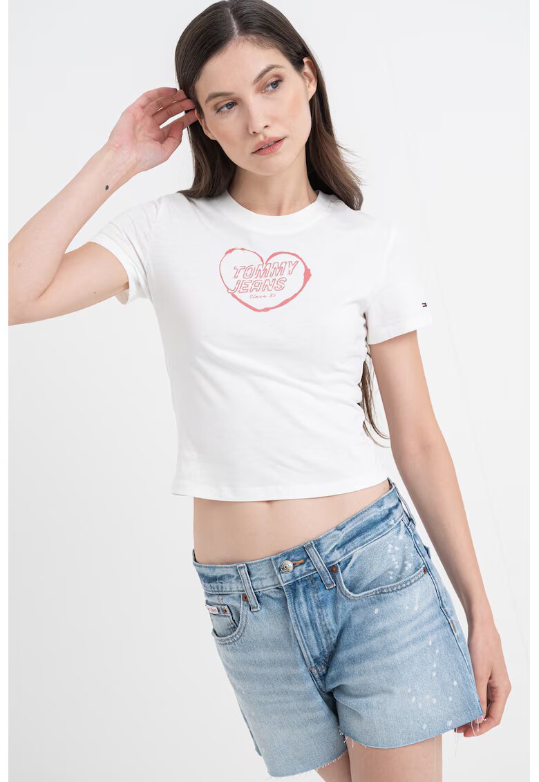 Tommy Jeans Tricou crop cu detaliu logo - Alb