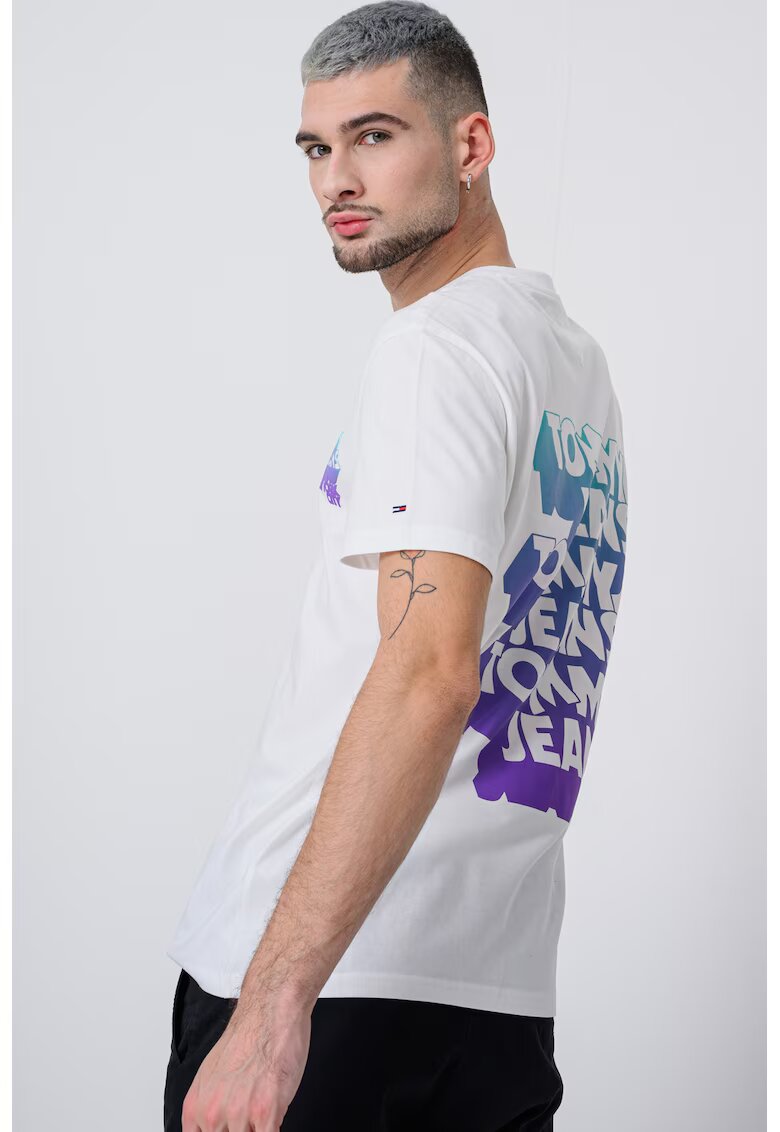 Tommy Jeans Tricou de bumbac cu decolteu la baza gatului - Alb