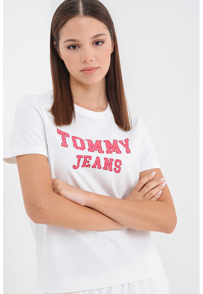 Tommy Jeans Tricou din bumbac cu imprimeu logo - Alb/Roz