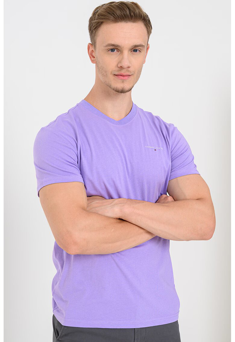 Tommy Jeans Tricou slim fit din bumbac cu logo discret - Lila