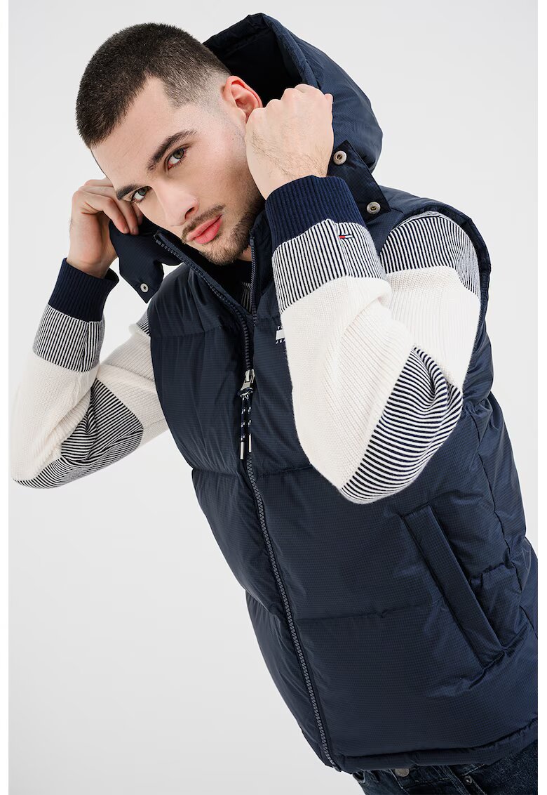 Tommy Jeans Vesta cu fermoar si imprimeu logo - Albastru inchis