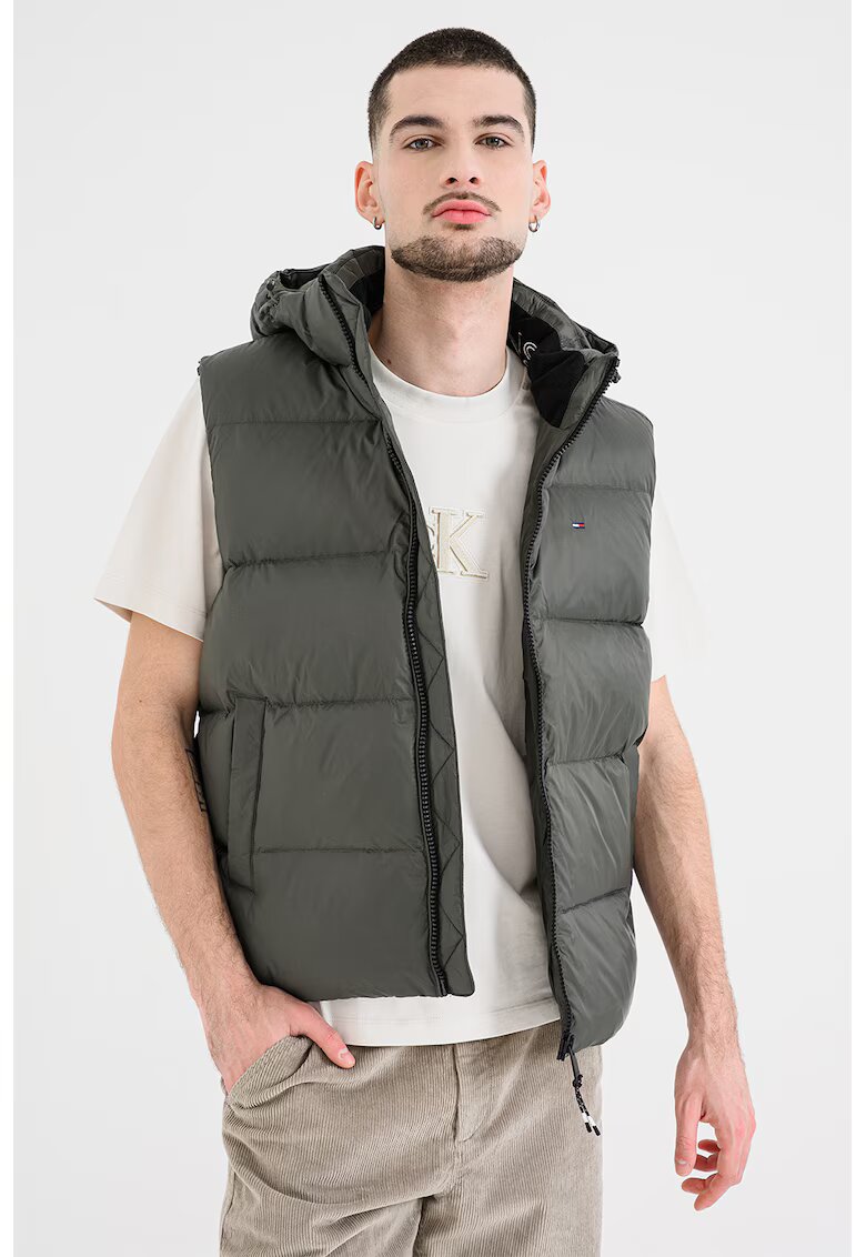 Tommy Jeans Vesta matlasata cu gluga - Verde inchis