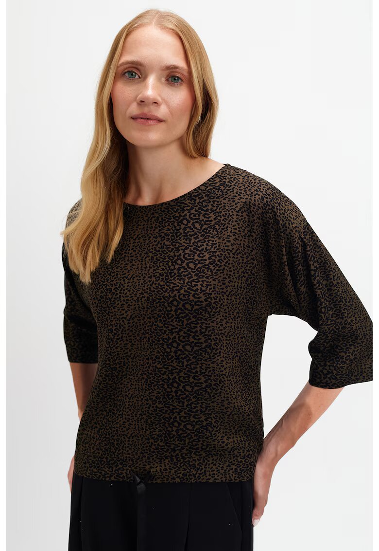 Top Secret Bluza cu animal print si maneci 3/4 - Negru/Maro