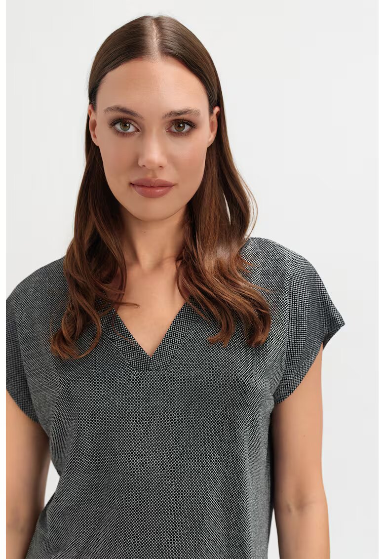 Top Secret Bluza cu decolteu in V si maneci scurte - Alb/Negru