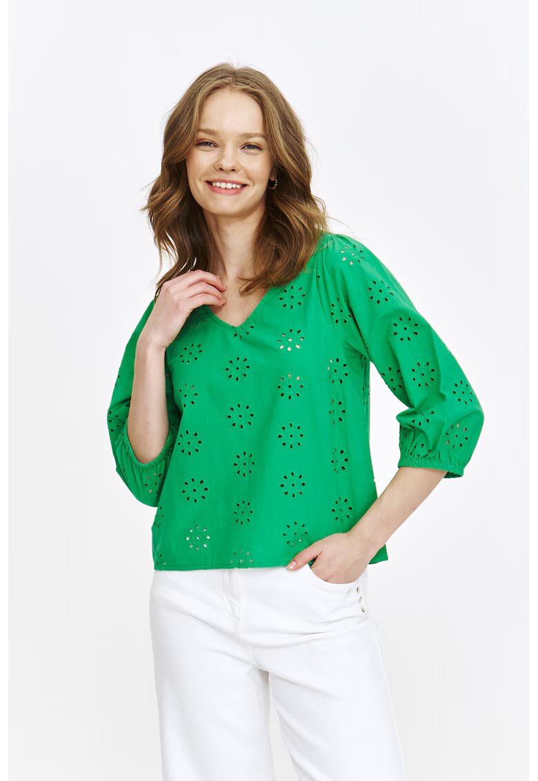 Top Secret Bluza perforata cu decolteu in V si maneci medii - Verde