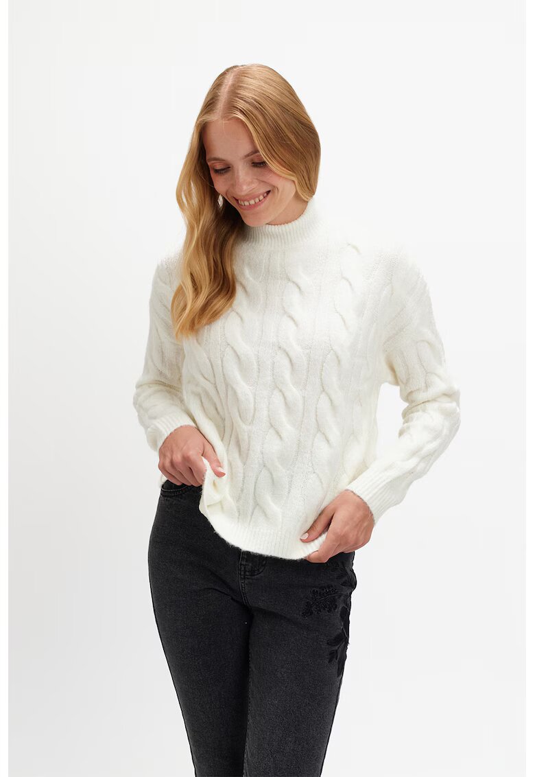Top Secret Pulover cu guler inalt si design cu torsade - Alb