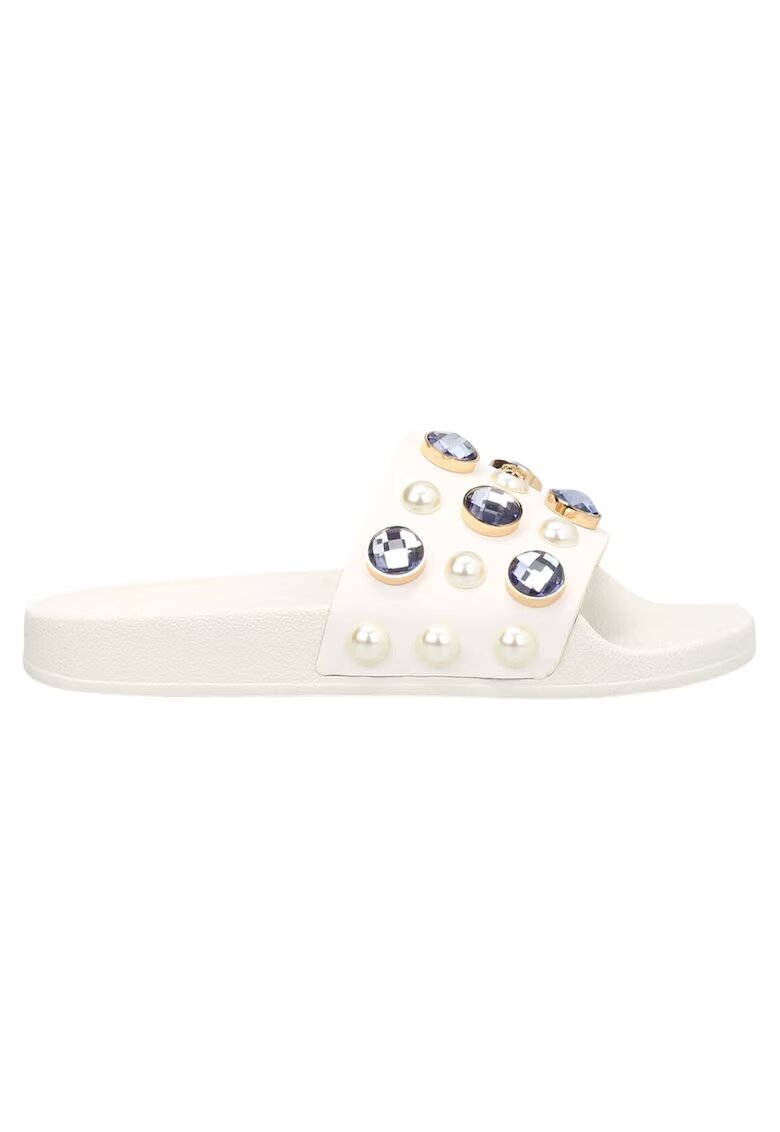 Tory Burch Papuci de plaja dama - Tory Burch - model Wail - strasuri - piele naturala - ecru -