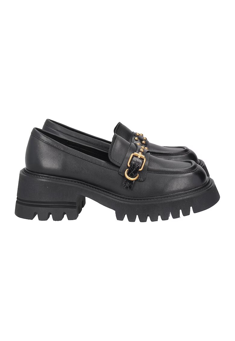 Tosca Blu Pantofi loafer de piele cu catarame metalice - Negru