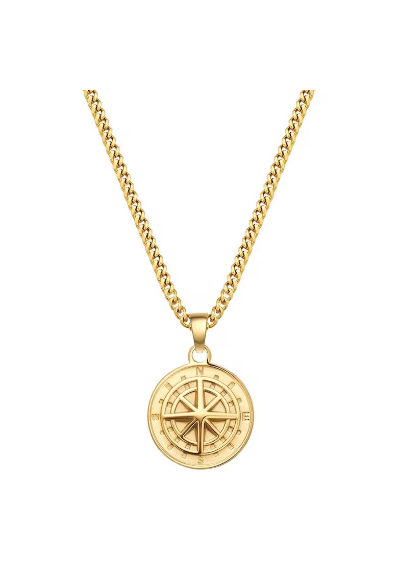 True Rebels Colier placat cu aur de 14K cu pandantiv busola - Auriu