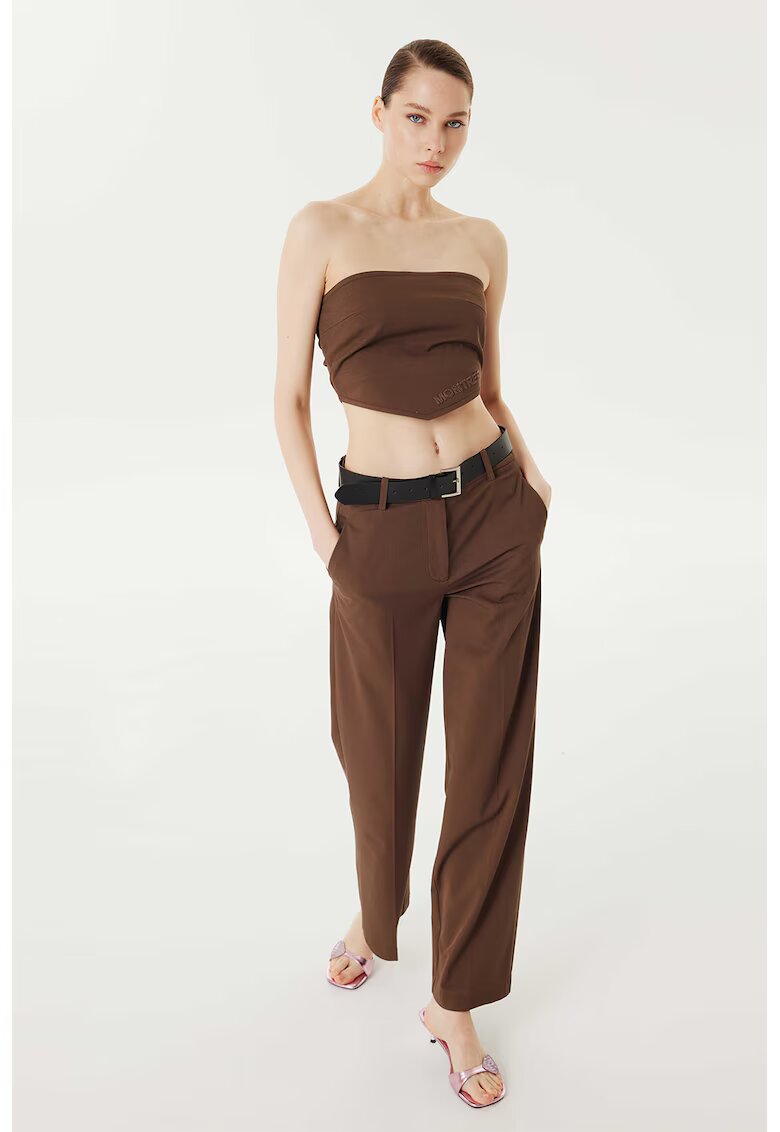 TWIST Pantaloni drepti cu o curea - Maro inchis