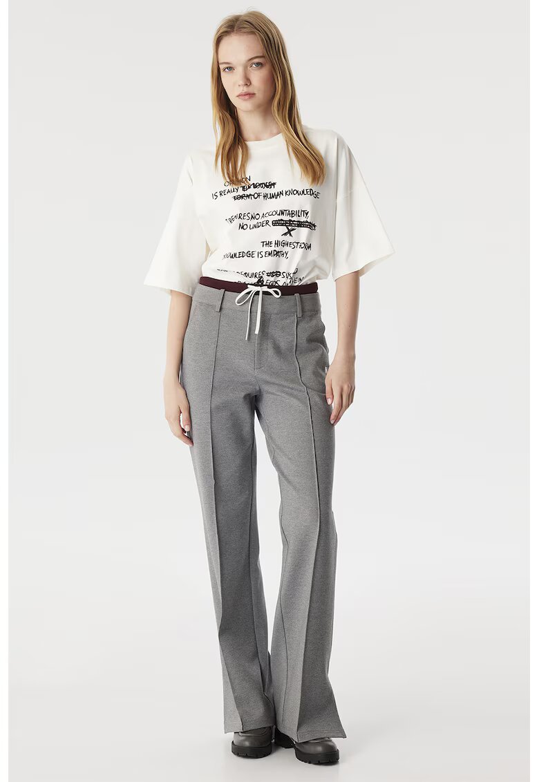 TWIST Pantaloni uni cu snur in talie - Gri deschis melange
