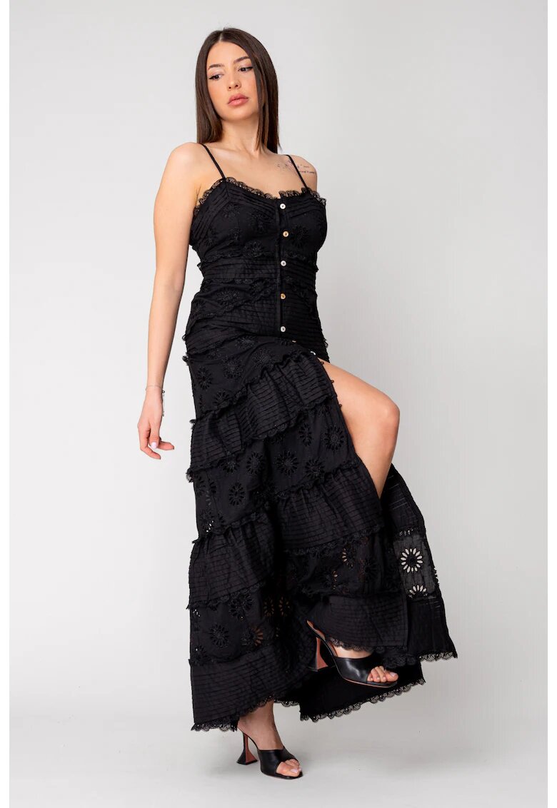 uFIT Rochie lunga cu nasturi si broderie Black 16351 - Negru