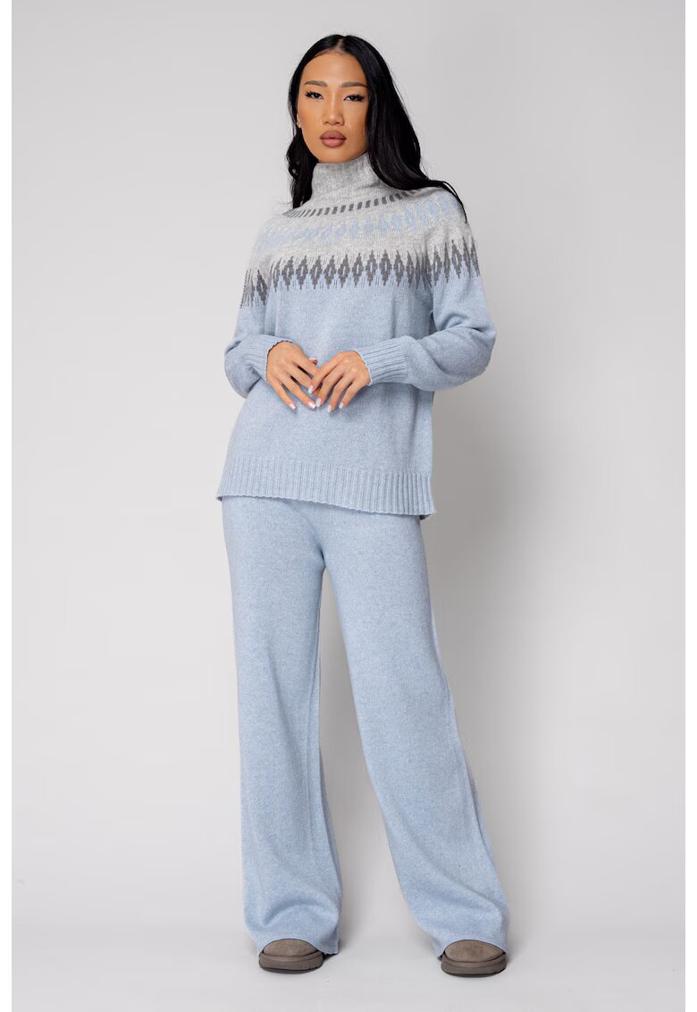 uFIT Set Pulover cu guler inalt si Pantalon lung mix de lana si casmir Sky Blue/Grey 19479 - Gri/Albastru deschis