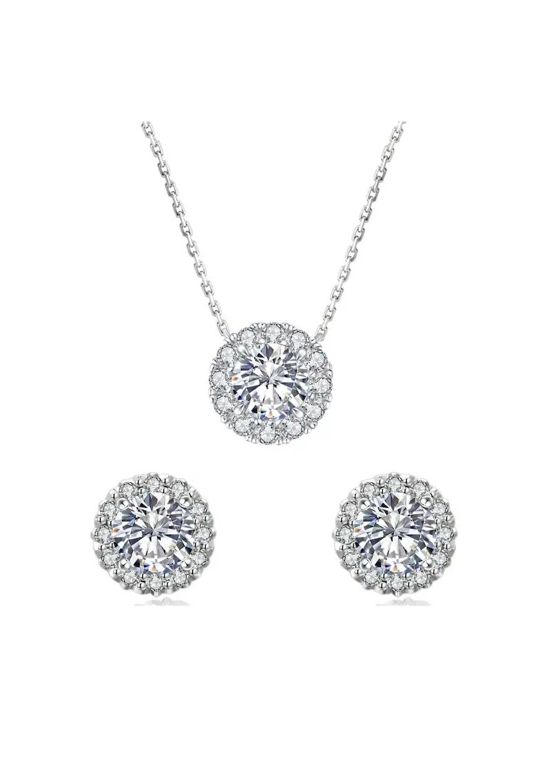 UNA VIDA Set Colier si Cercei Magic Diamond cu Moissanite - Argint 925