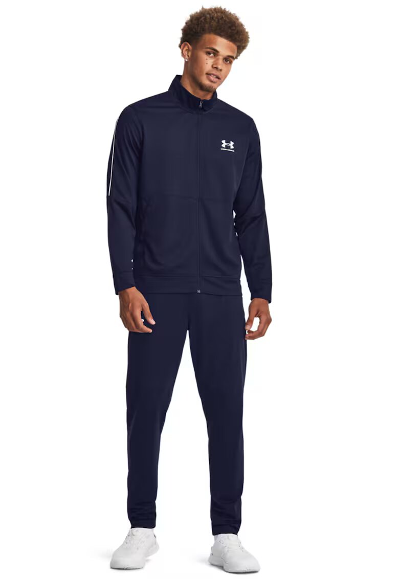 Under Armour Bluza de trening din material pique si fermoar - pentru fitness - Alb/Bleumarin
