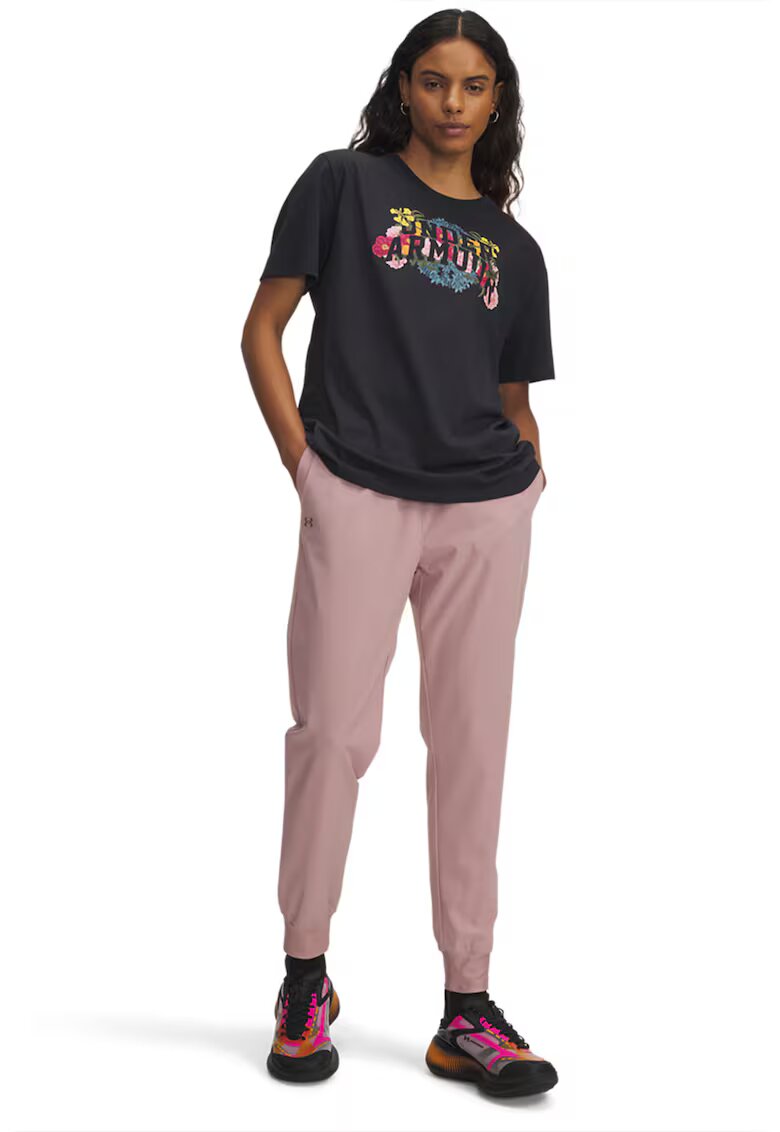 Under Armour Pantaloni de trening cu talie medie si logo discret - Roz prafuit