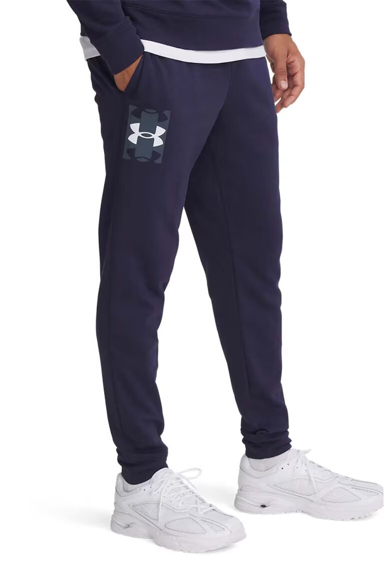 Under Armour Pantaloni din amestec de bumbac cu logo pentru fitness - Bleumarin