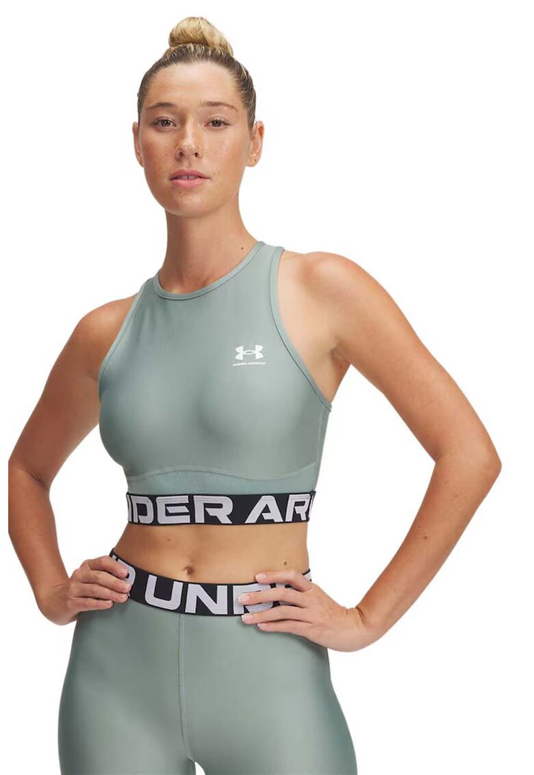 Under Armour Top crop cu banda logo pentru fitness - Verde menta