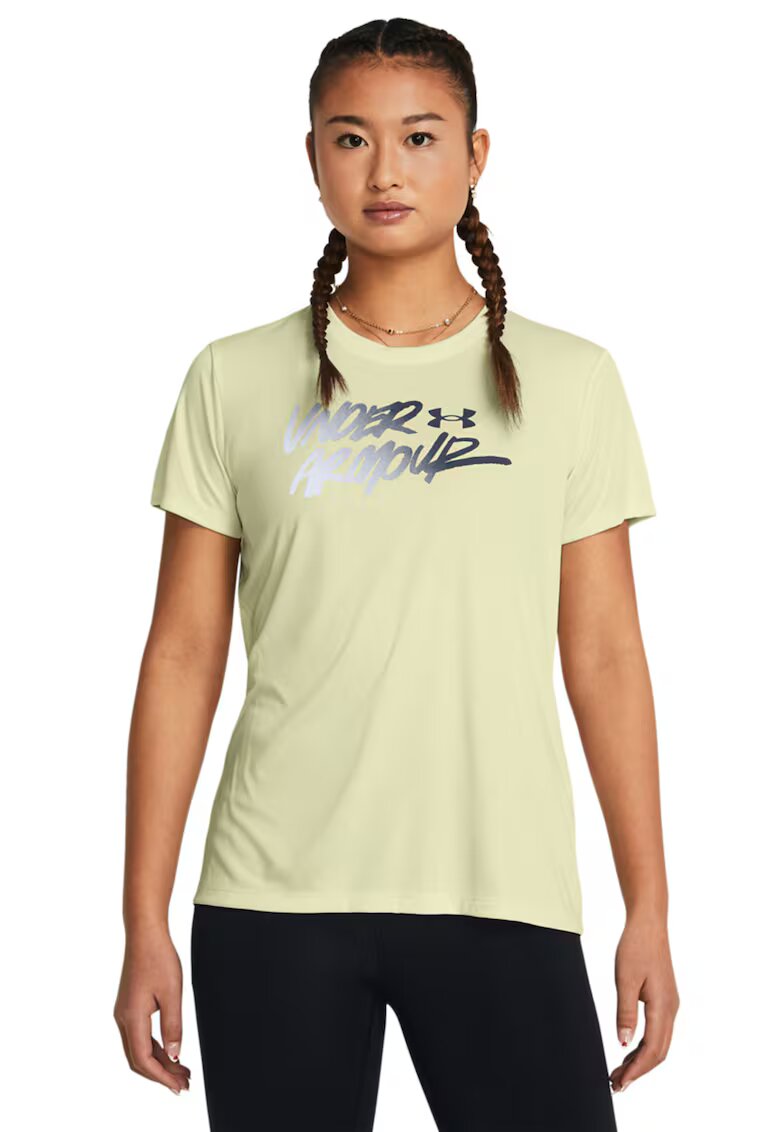 Under Armour Tricou cu imprimeu logo pentru fitness Velocity - Bej deschis