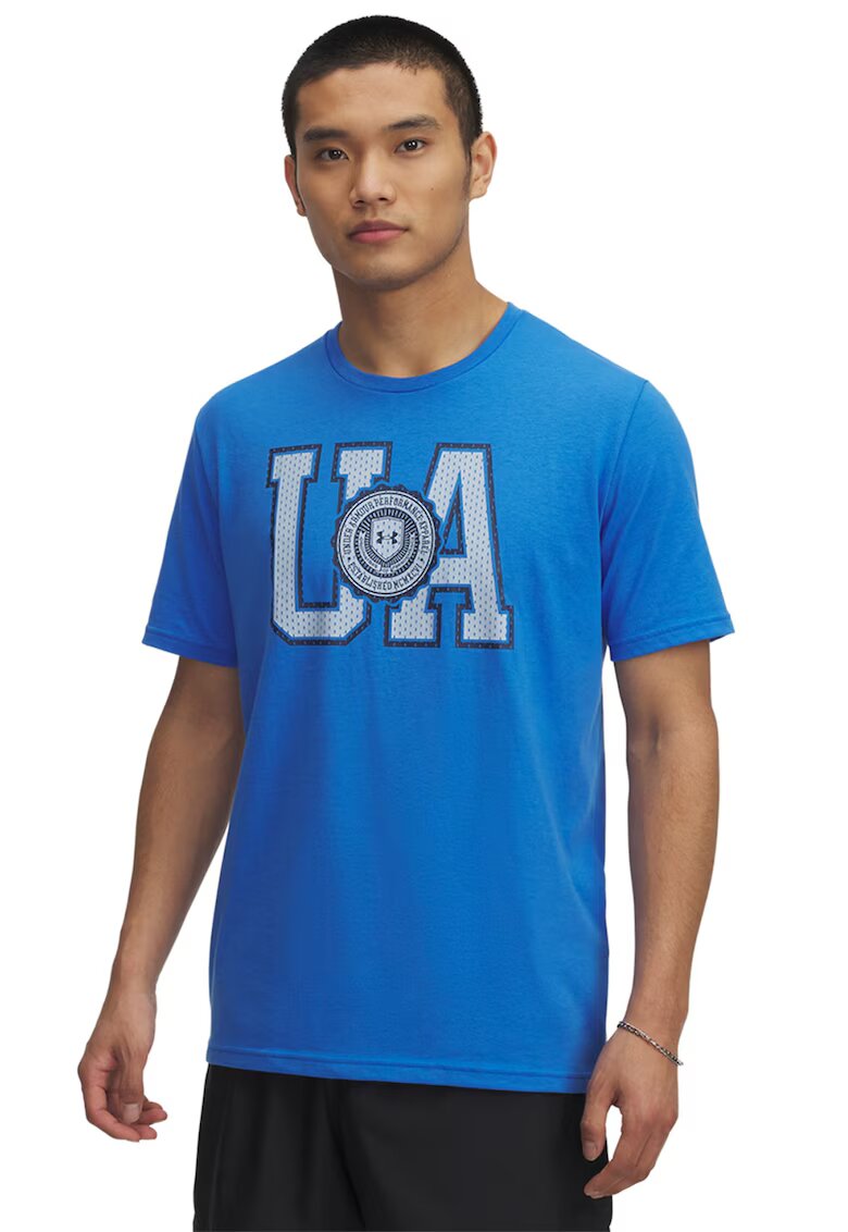 Under Armour Tricou din amestec de bumbac cu imprimeu logo College - Albastru royal/Alb murdar