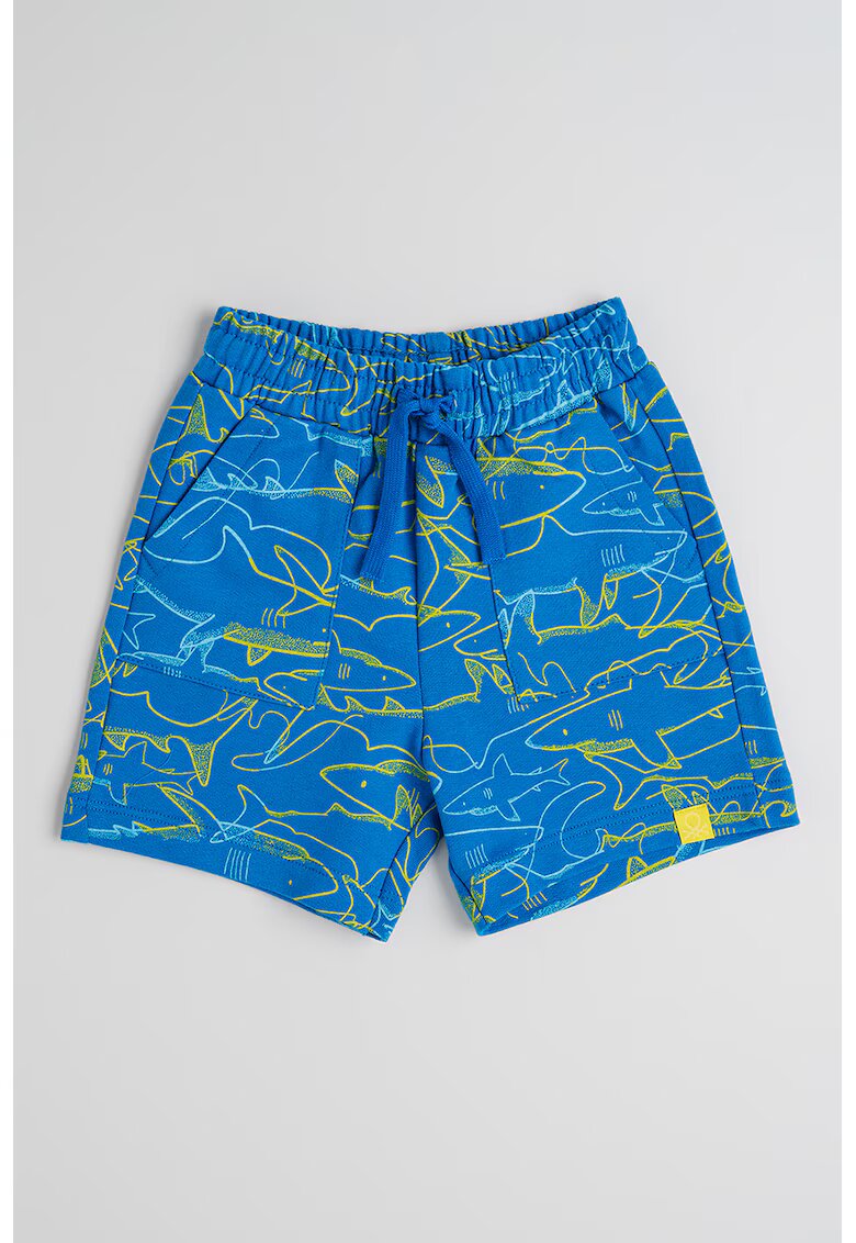 United Colors of Benetton Bermude din bumbac cu imprimeu tropical - Albastru/Verde fistic