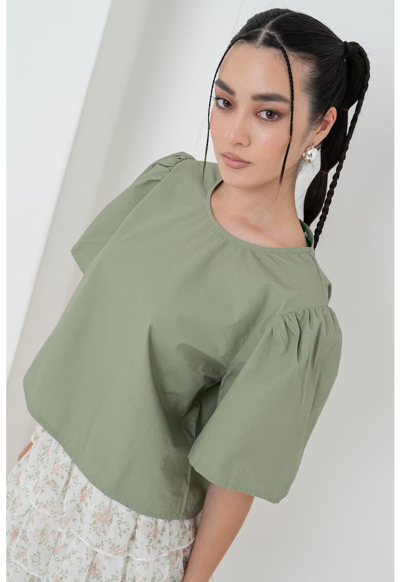 United Colors of Benetton Bluza crop de bumbac - Kaki pal