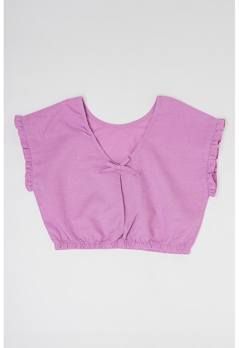 United Colors of Benetton Bluza crop din amestec de in si bumbac cu maneci scurte - Lila