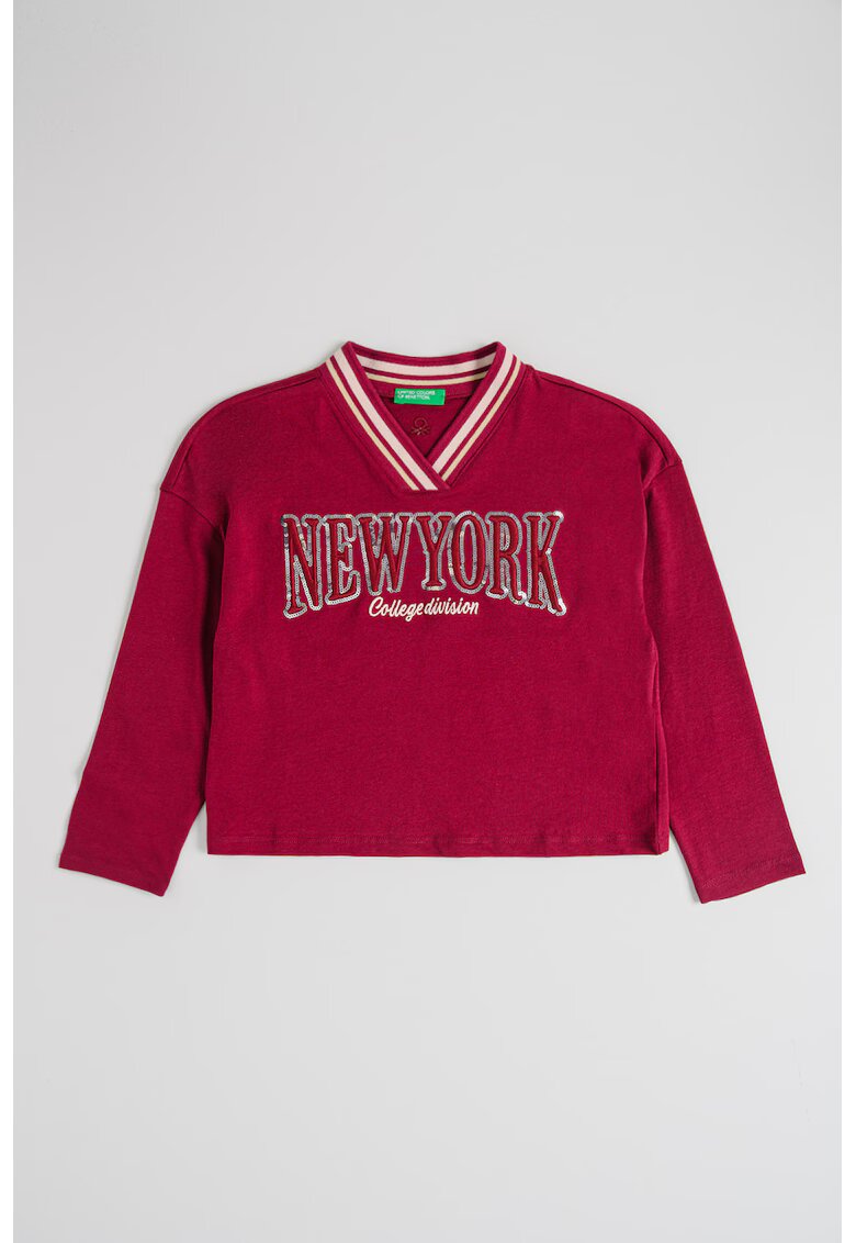 United Colors of Benetton Bluza cu decolteu in V - broderie si paiete - Violet