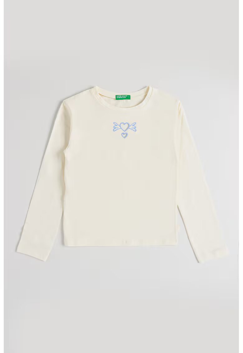 United Colors of Benetton Bluza cu decupaje cu inimi - Alb murdar/Albastru