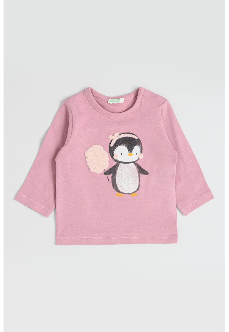 United Colors of Benetton Bluza de bumbac cu detalii in relief - Roz pastel/Negru stins
