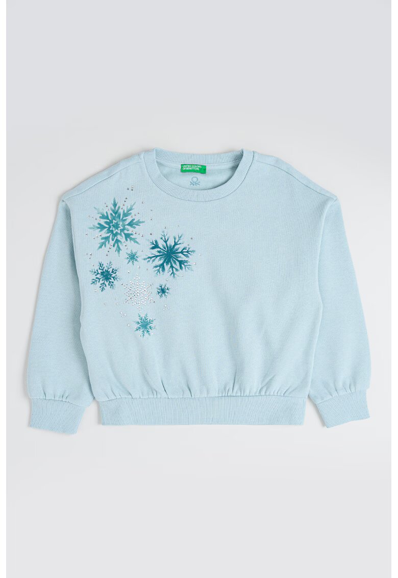 United Colors of Benetton Bluza de trening cu decolteu la baza gatului si strasuri - Verde menta