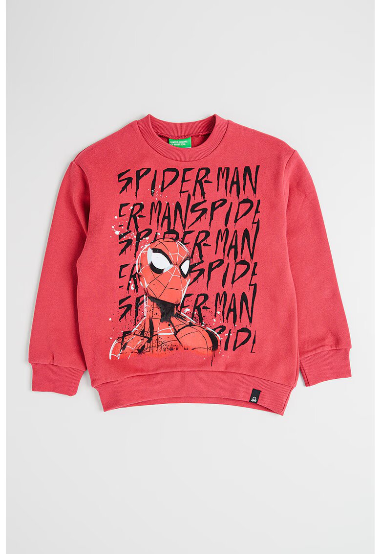 United Colors of Benetton Bluza de trening cu imprimeu Spider-Man si decolteu la baza gatului - Rosu/Negru/Roz zmeuriu