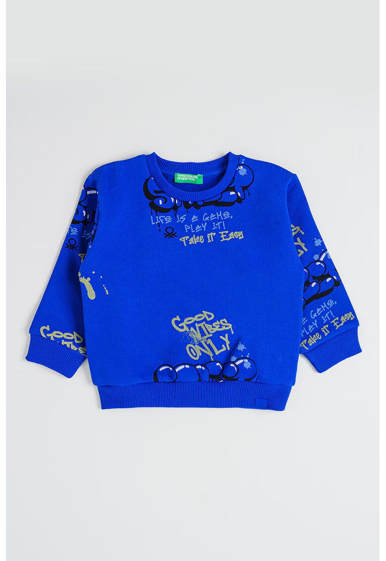 United Colors of Benetton Bluza de trening cu imprimeu text - Albastru royal/Verde fistic