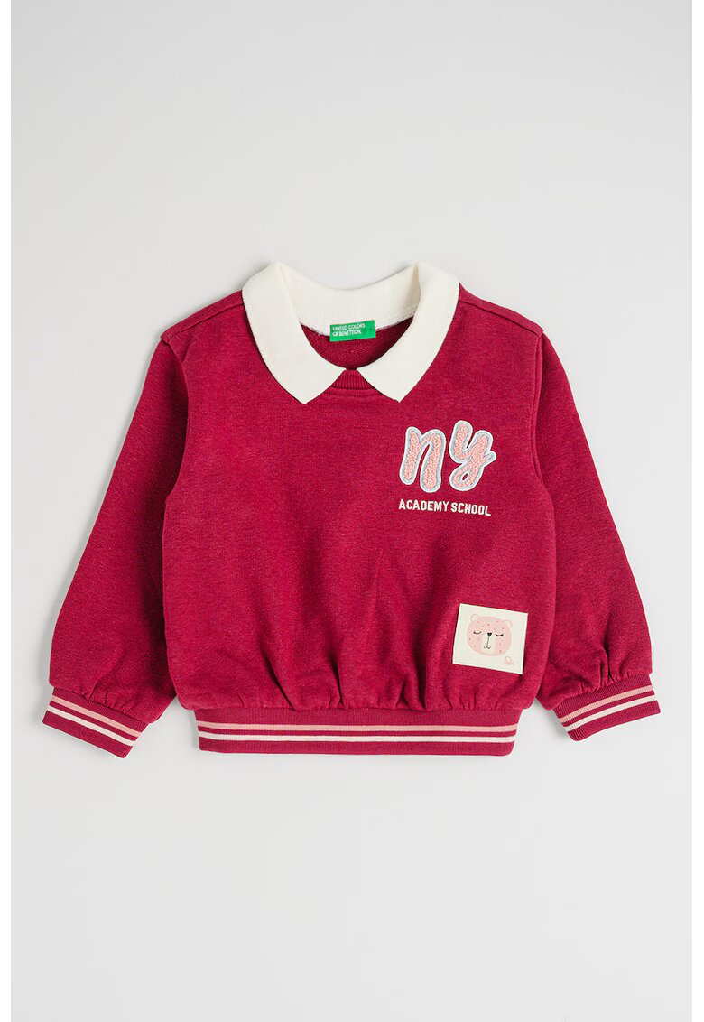 United Colors of Benetton Bluza de trening din bumbac cu broderie text - Visiniu