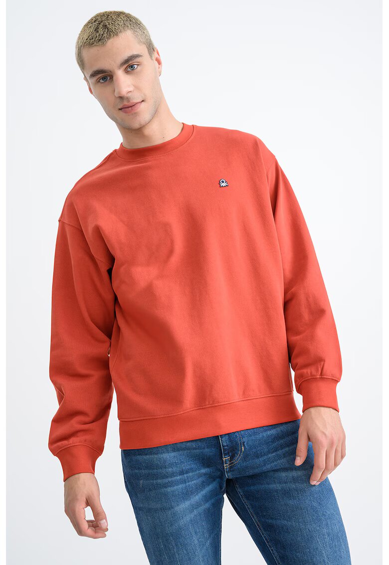 United Colors of Benetton Bluza de trening din bumbac cu decolteu rotund - Caramiziu