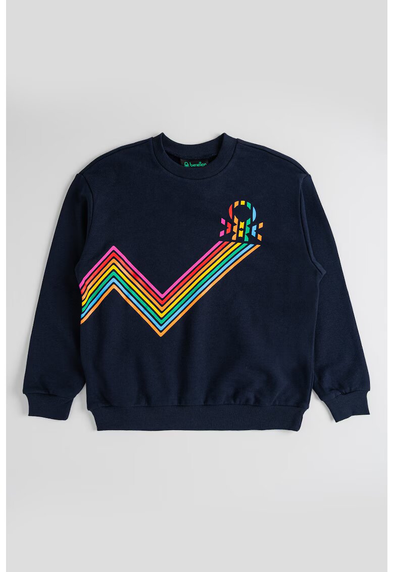 United Colors of Benetton Bluza de trening din bumbac cu imprimeu - Albastru ultramarin