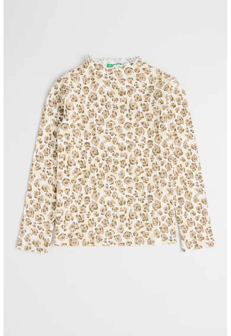 United Colors of Benetton Bluza din amestec de bumbac cu imprimeu - Maro taupe deschis/Alb murdar