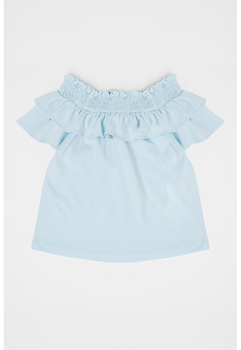 United Colors of Benetton Bluza din amestec de in cu volane - Albastru deschis