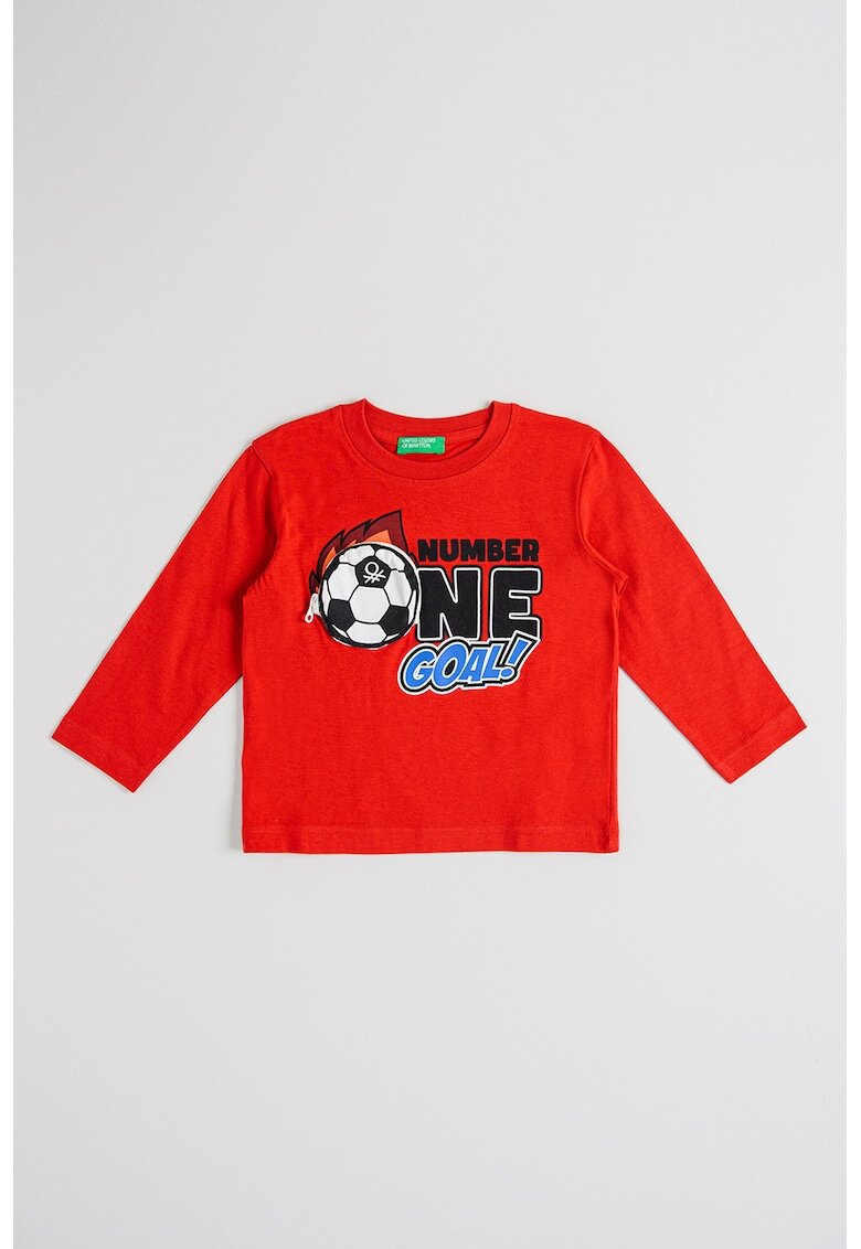 United Colors of Benetton Bluza din bumbac cu imprimeu grafic si element interactiv - Rosu/Negru