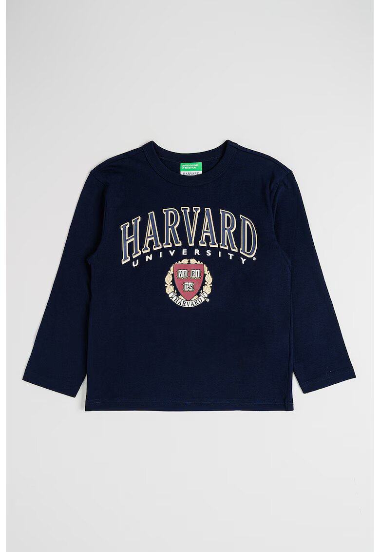 United Colors of Benetton Bluza din bumbac cu imprimeu text - Bleumarin