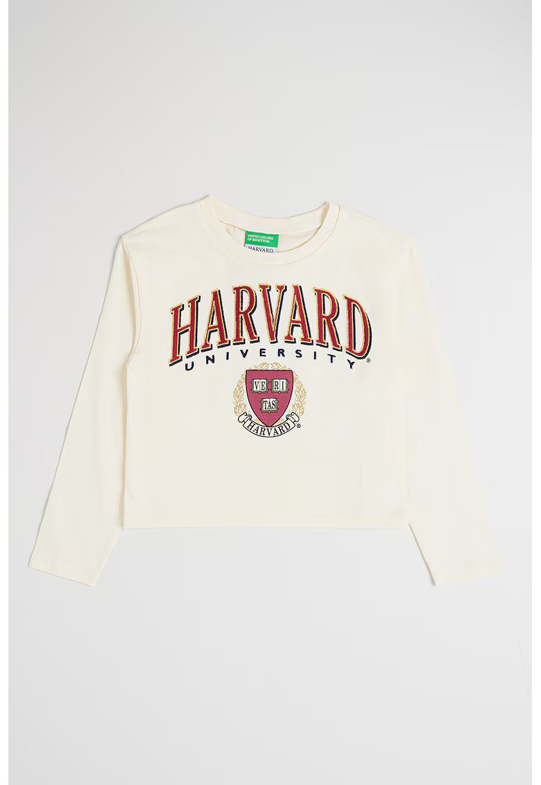 United Colors of Benetton Bluza din bumbac cu imprimeu text - Crem