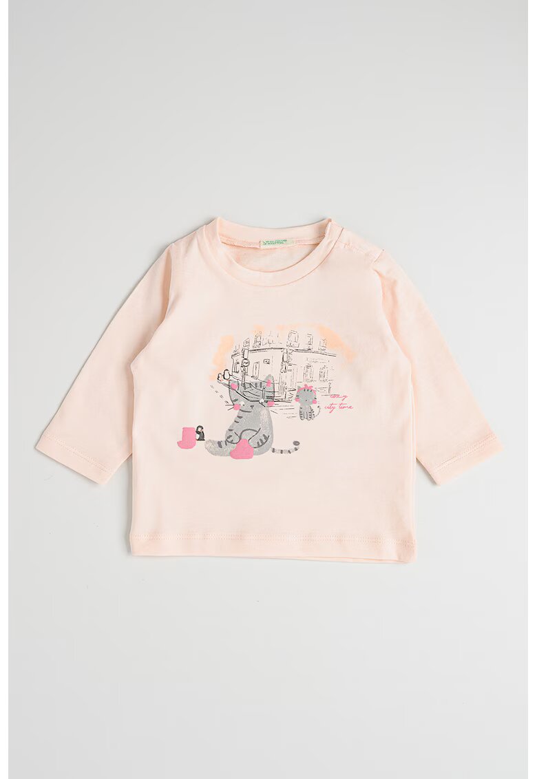 United Colors of Benetton Bluza din bumbac organic cu imprimeu grafic - Gri/Piersica