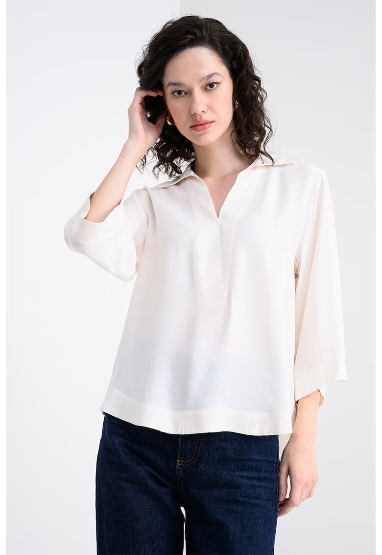United Colors of Benetton Bluza vaporoasa cu decolteu in V - Crem
