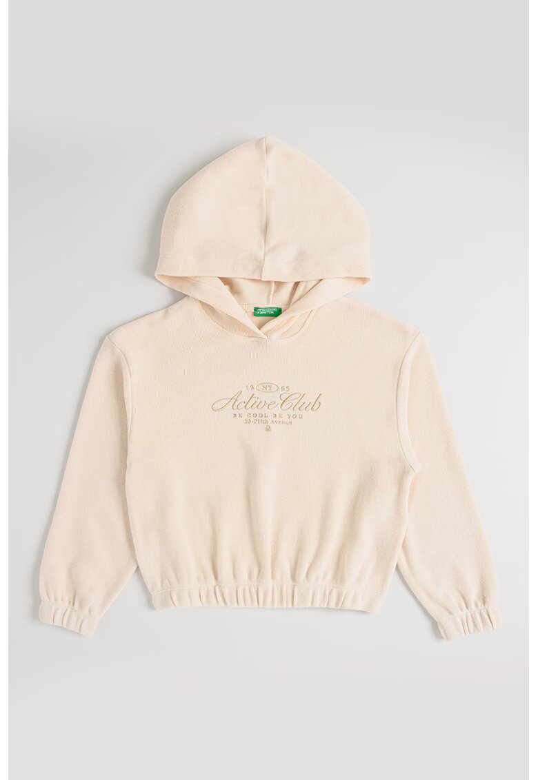 United Colors of Benetton Hanorac lejer cu broderie text - Alb fildes