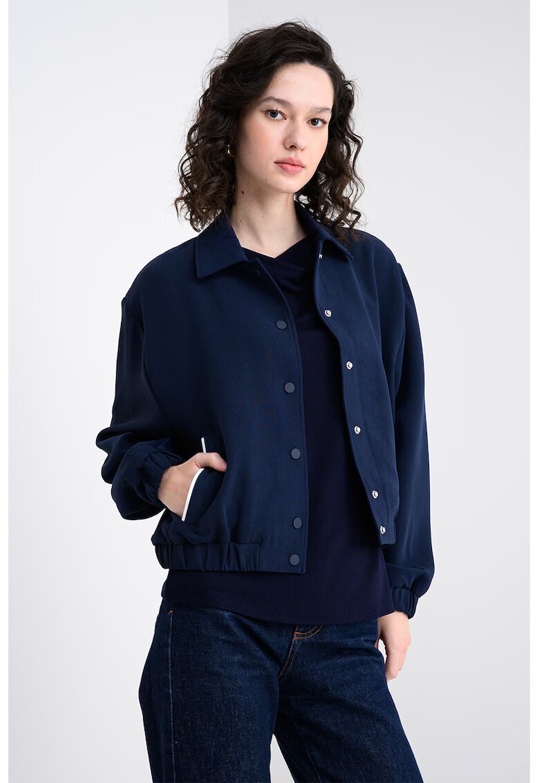 United Colors of Benetton Jacheta crop cu capse - Albastru indigo