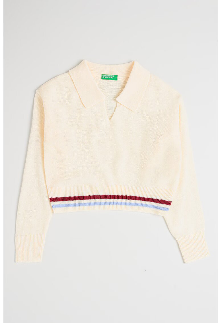 United Colors of Benetton Pulover crop cu decolteu polo - Crem
