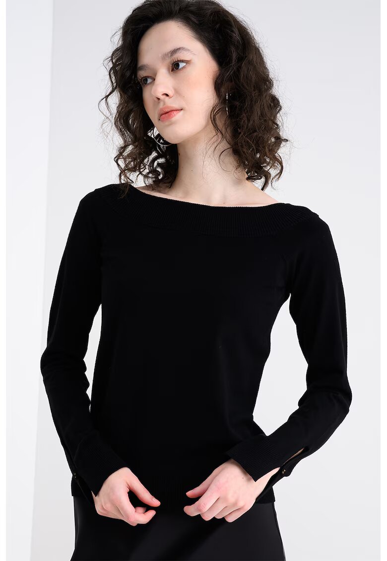 United Colors of Benetton Pulover cu decolteu barcuta - Negru