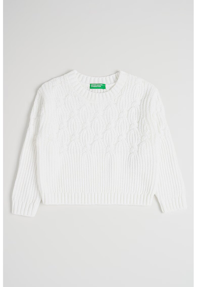 United Colors of Benetton Pulover cu decolteu la baza gatului si terminatii striate - Alb