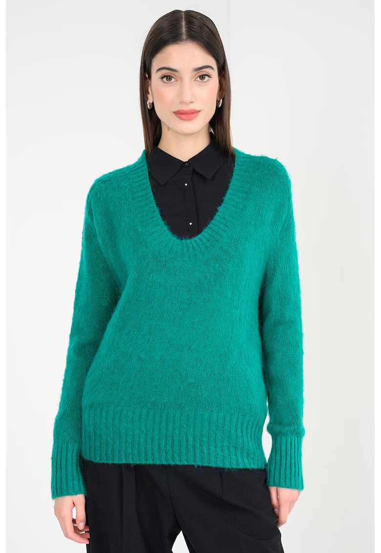 United Colors of Benetton Pulover din amestec de mohair cu decolteu amplu - Verde aquamarin
