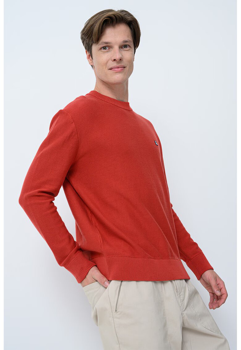 United Colors of Benetton Pulover lejer din amestec de bumbac cu terminatii striate - Caramiziu